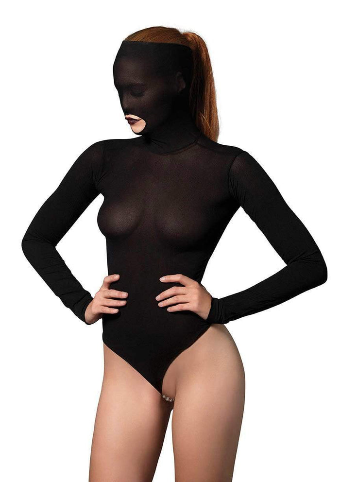 Opaque Masked Teddy with Beaded G-String Black - Model Express VancouverLingerie