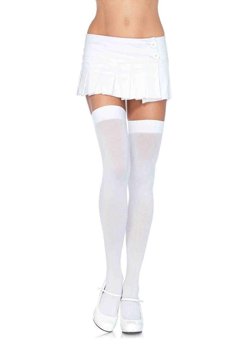 Opaque Nylon Thigh Highs White - Model Express VancouverHosiery