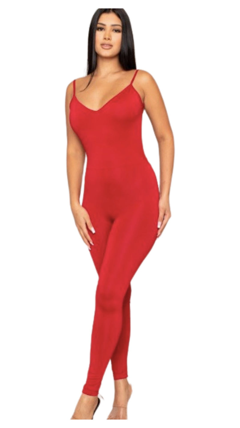 Open Back Jumpsuit with Thong Butt Detail Red - Model Express VancouverClothing