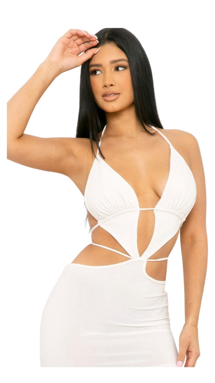 Open Back Tie Bodycon Dress White - Model Express VancouverClothing