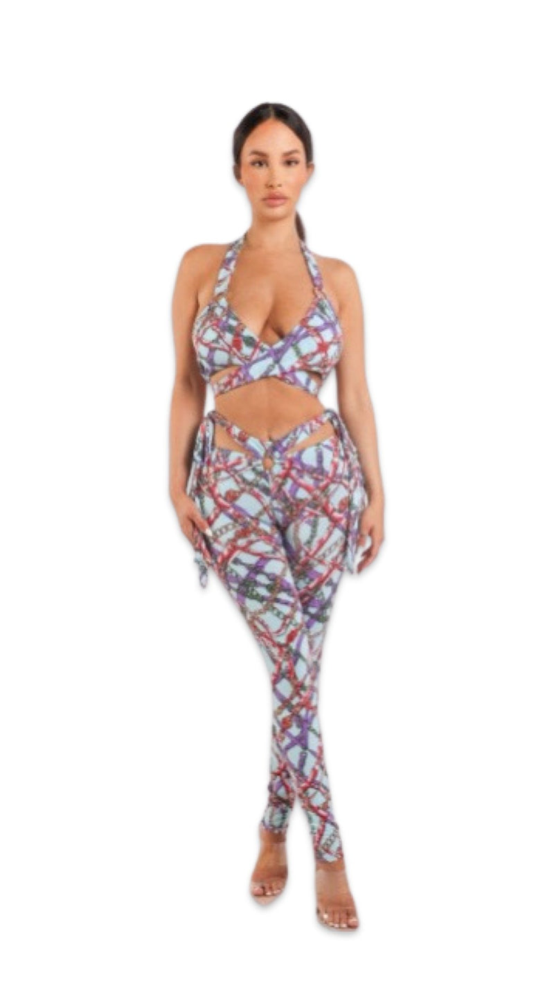 Printed Strappy Jumpsuit Aqua - Model Express VancouverClothing