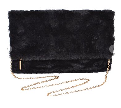 Rectangular Fur Money Bag Black - Model Express VancouverAccessories