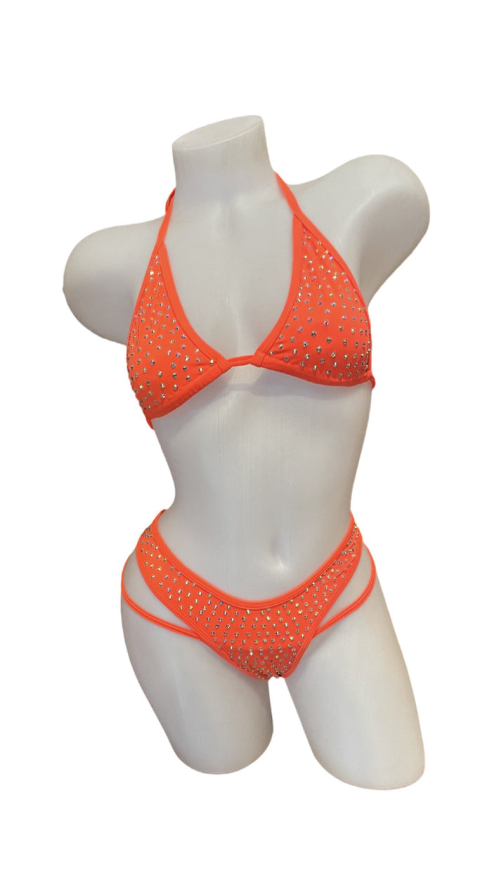 Rhinestone 3 Pc Bikini Set Orange - Model Express VancouverBikini