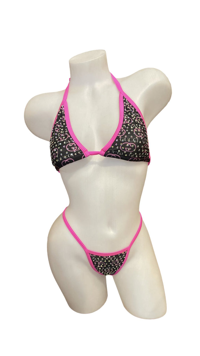 Rhinestone Bikini Black/Hot Pink Design - Model Express VancouverBikini