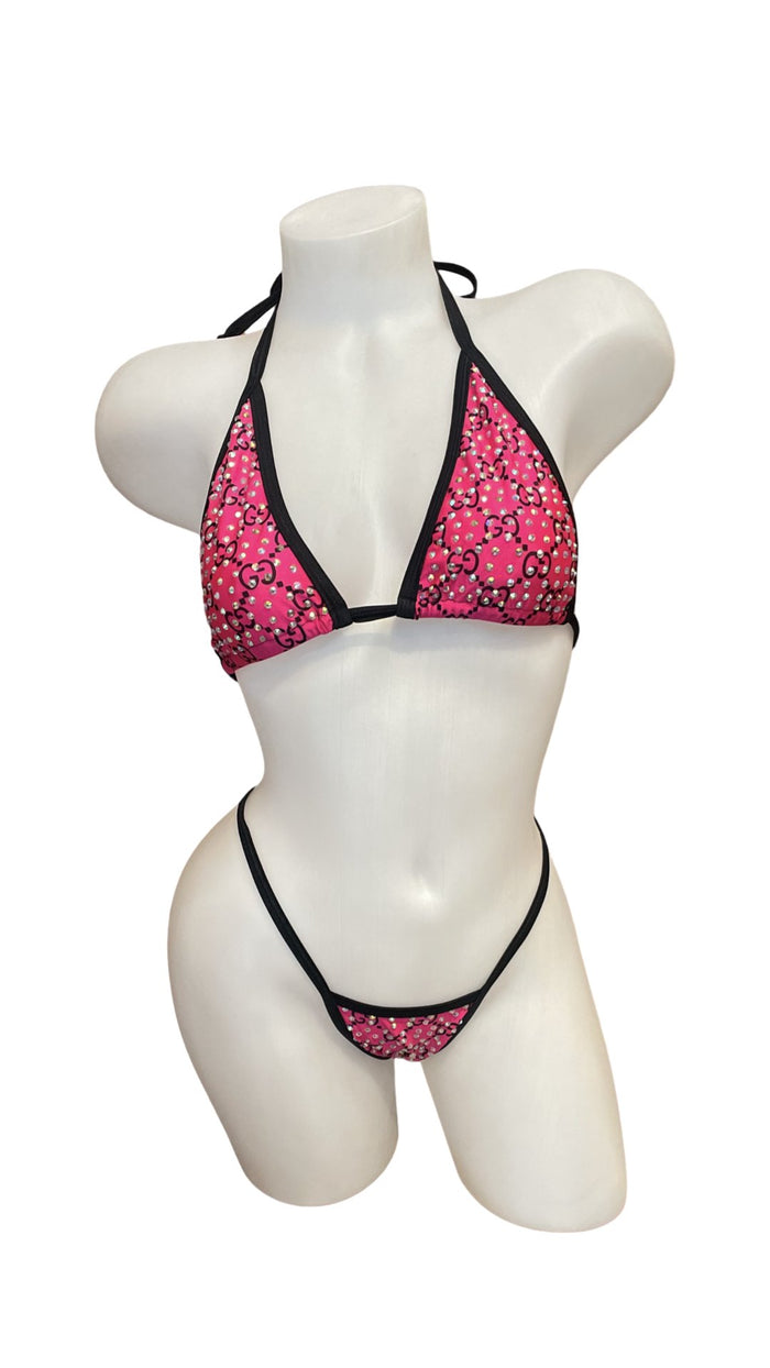 Rhinestone Bikini Hot Pink/Black Design - Model Express VancouverBikini