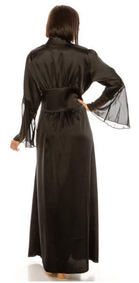 Satin and Lace Long Robe Black - Model Express VancouverLingerie