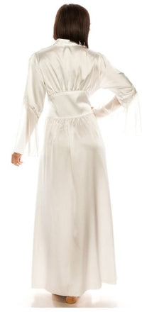 Satin and Lace Long Robe White - Model Express VancouverLingerie