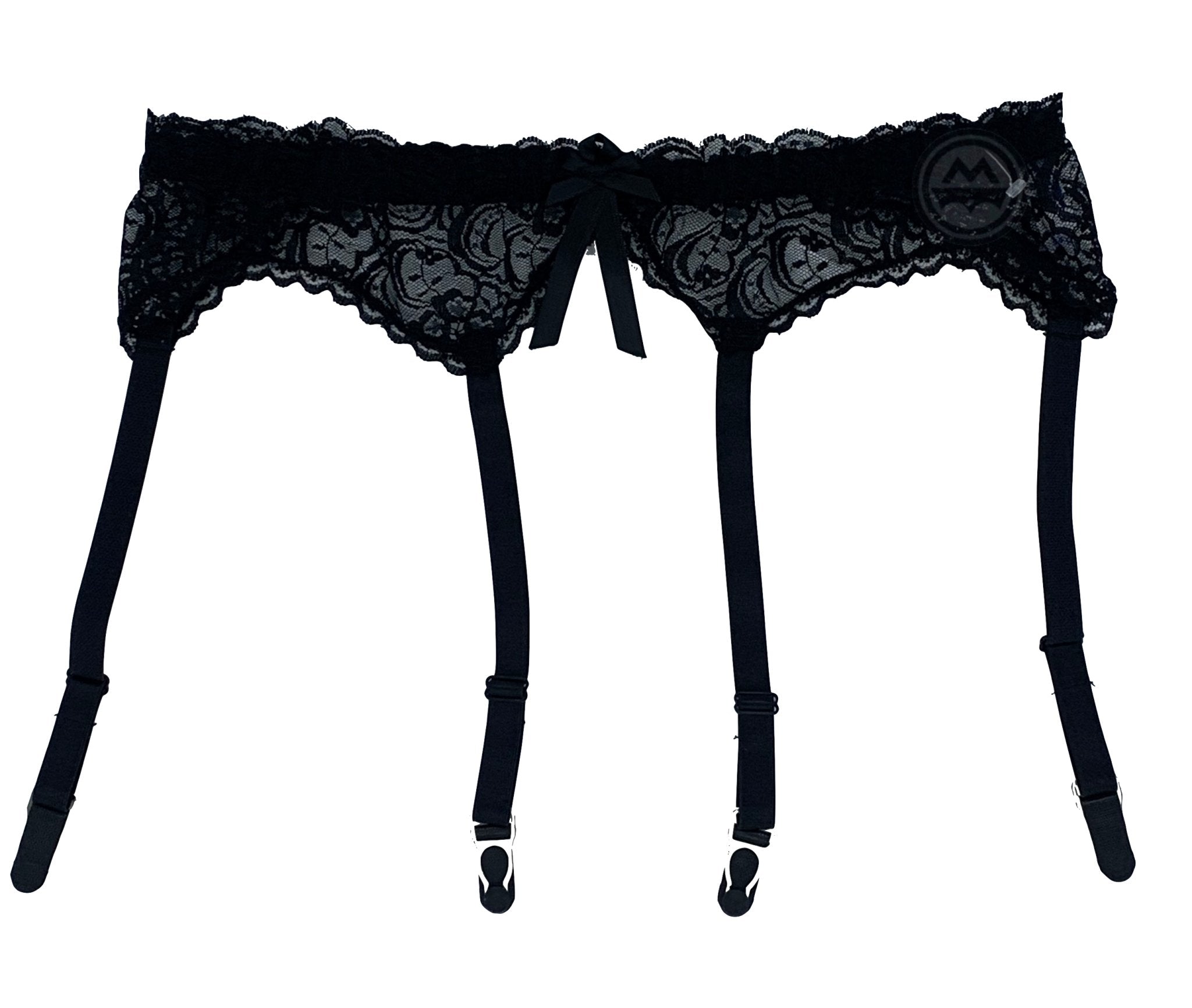 Scalloped Lace Garter Belt with Bow - Black Scalloped Lace Garter Belt with Bow - Black