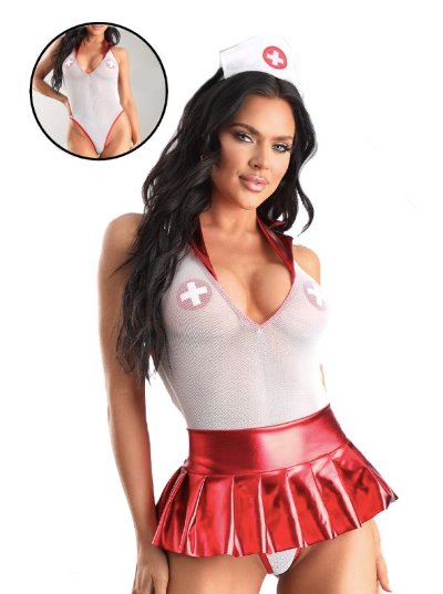 Sexy Nurse with Wet Look Skirt - Model Express VancouverLingerie