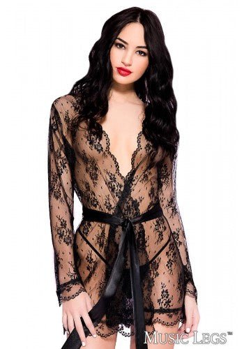 Sheer Lace Robe with Butterfly Sleeves Black - Model Express VancouverLingerie