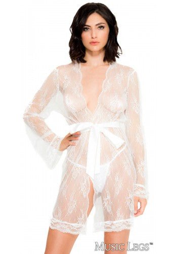 Sheer Lace Robe with Butterfly Sleeves White - Model Express VancouverLingerie