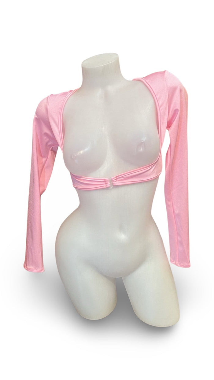 Sleeved Clip Crop Top Baby Pink - Model Express VancouverClothing