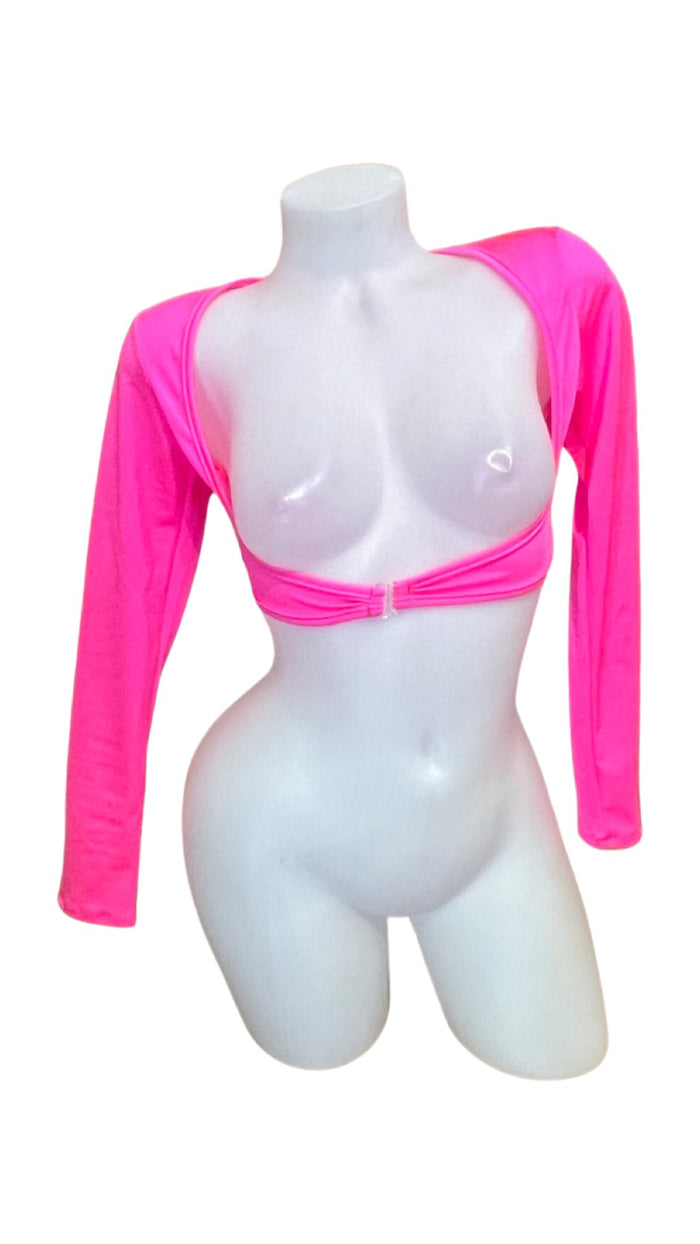 Sleeved Clip Crop Top Hot Pink - Model Express VancouverClothing