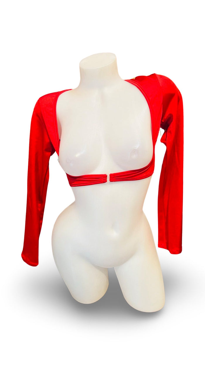 Sleeved Clip Crop Top Red - Model Express VancouverClothing