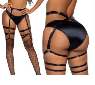 Strappy Wet Look O-Ring Garter Butt Harness - Model Express VancouverLingerie
