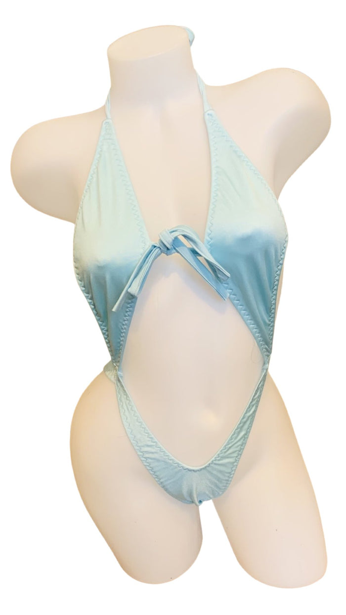 Suspender Front Tie Top & Thong Baby Blue - Model Express VancouverLingerie