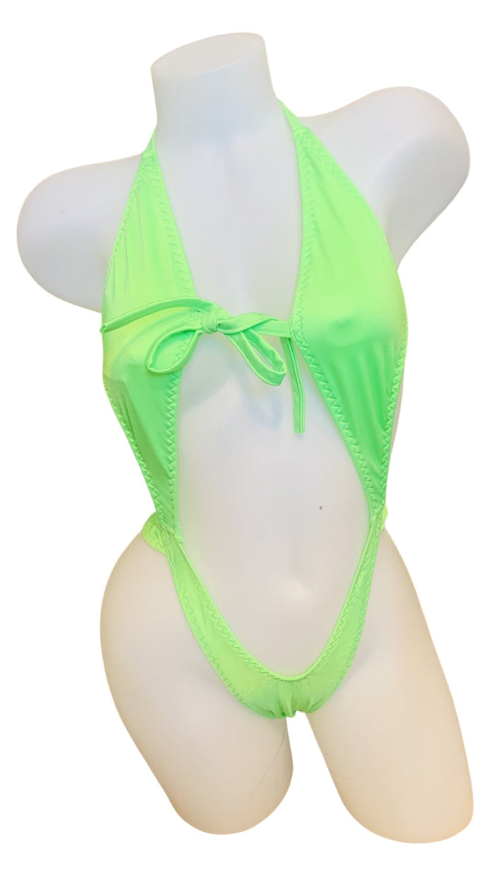 Suspender Front Tie Top & Thong Neon Green - Model Express VancouverLingerie