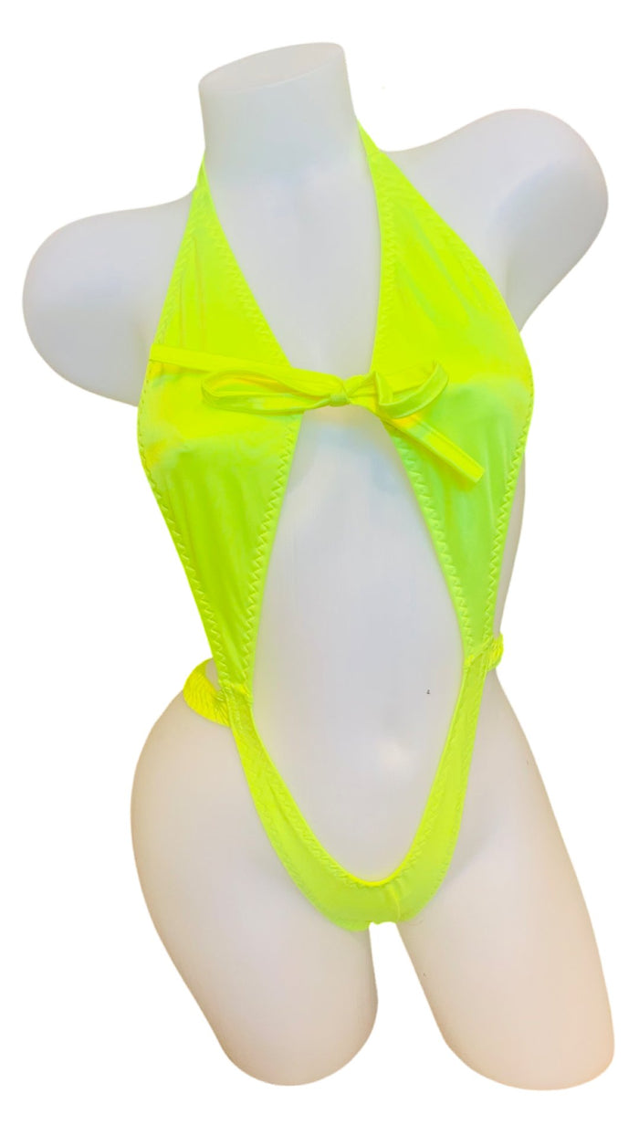 Suspender Front Tie Top & Thong Neon Yellow - Model Express VancouverLingerie