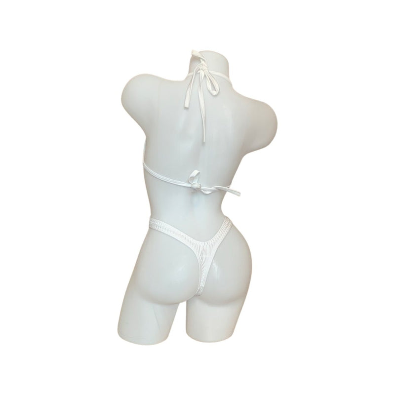 Suspender Front Tie Top & Thong White - Model Express VancouverLingerie