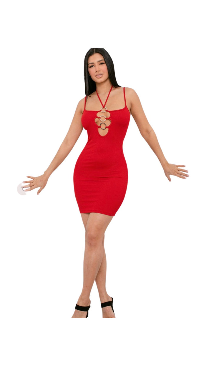 Three Ring Bodycon Dress Red - Model Express VancouverClothing