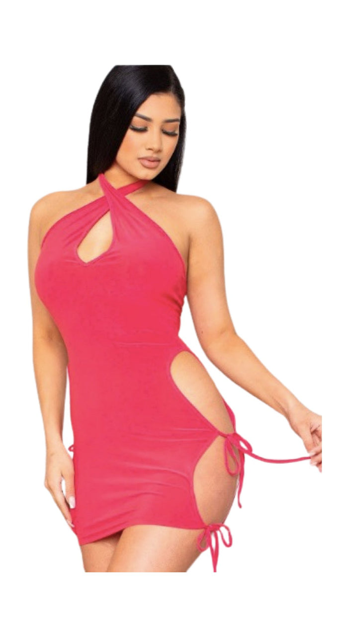 Twist Halter Cut Out Dress - Coral - Model Express VancouverClothing