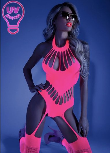 UV High Collar Footless Bodystocking Pink - Model Express VancouverLingerie