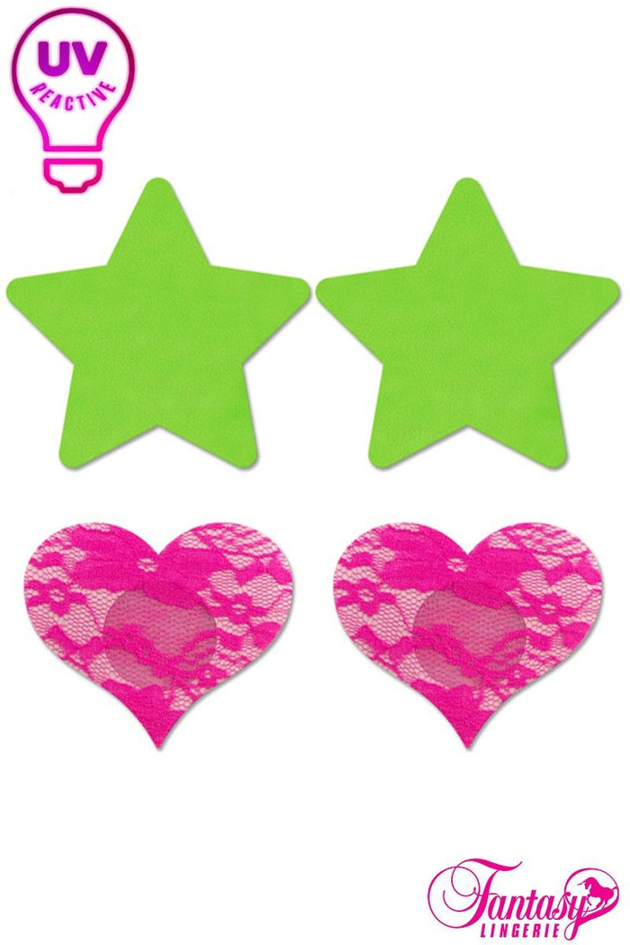 UV Pasties Neon Star and Heart Set - Model Express VancouverAccessories