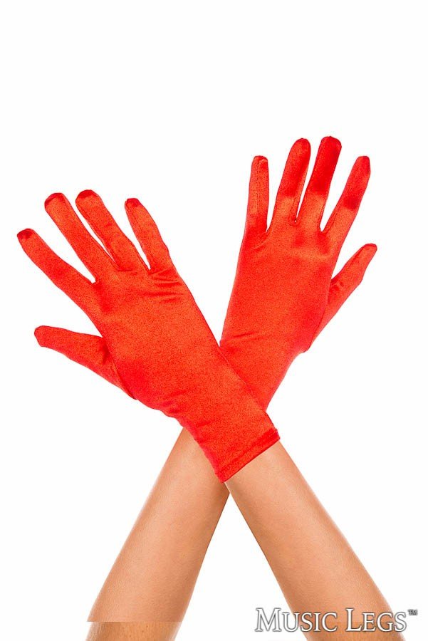 Wrist Length Satin Gloves Red - Model Express VancouverAccessories