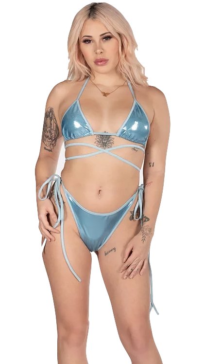 X9 Bikini: Metallic Baby Blue (Scrunch) - Model Express VancouverLingerie