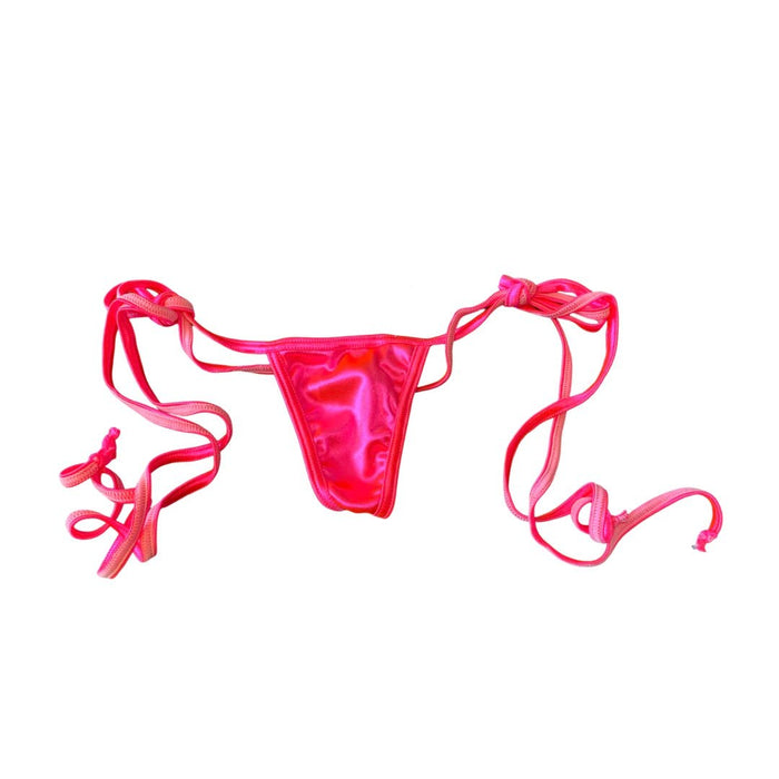 Y-Back Glossy G-string with Side Ties - Neon Pink - Model Express VancouverLingerie