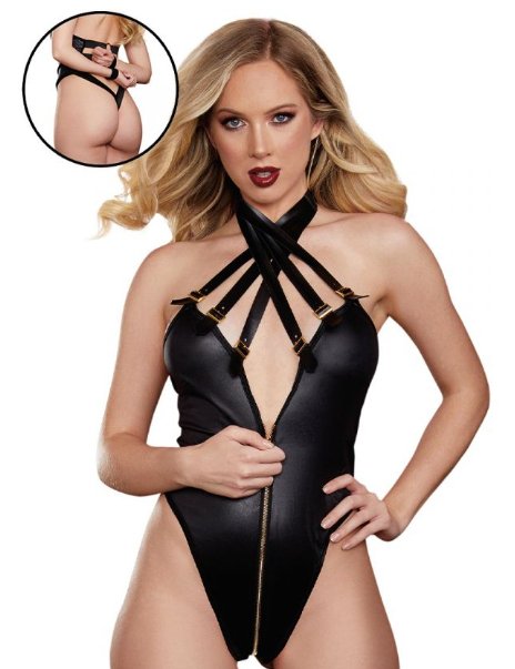 Plus Size Mesh and Faux Leather Zipper Teddy
