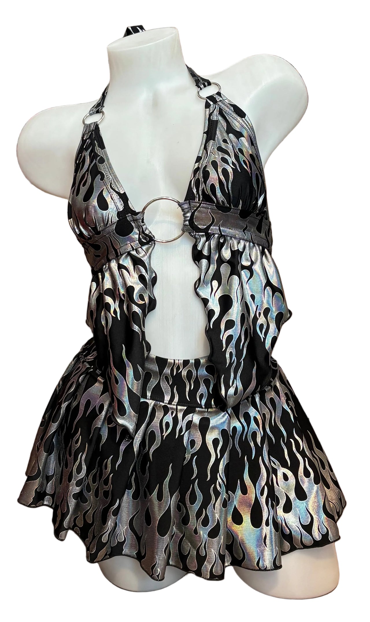 Flames Wrap Top and  High Waist Bottom Set Silver