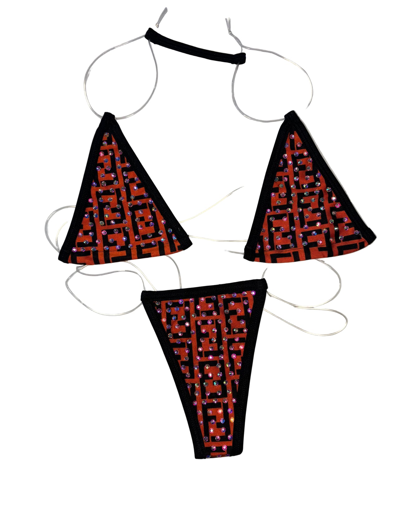 Rhinestone Micro Bikini - Design Orange