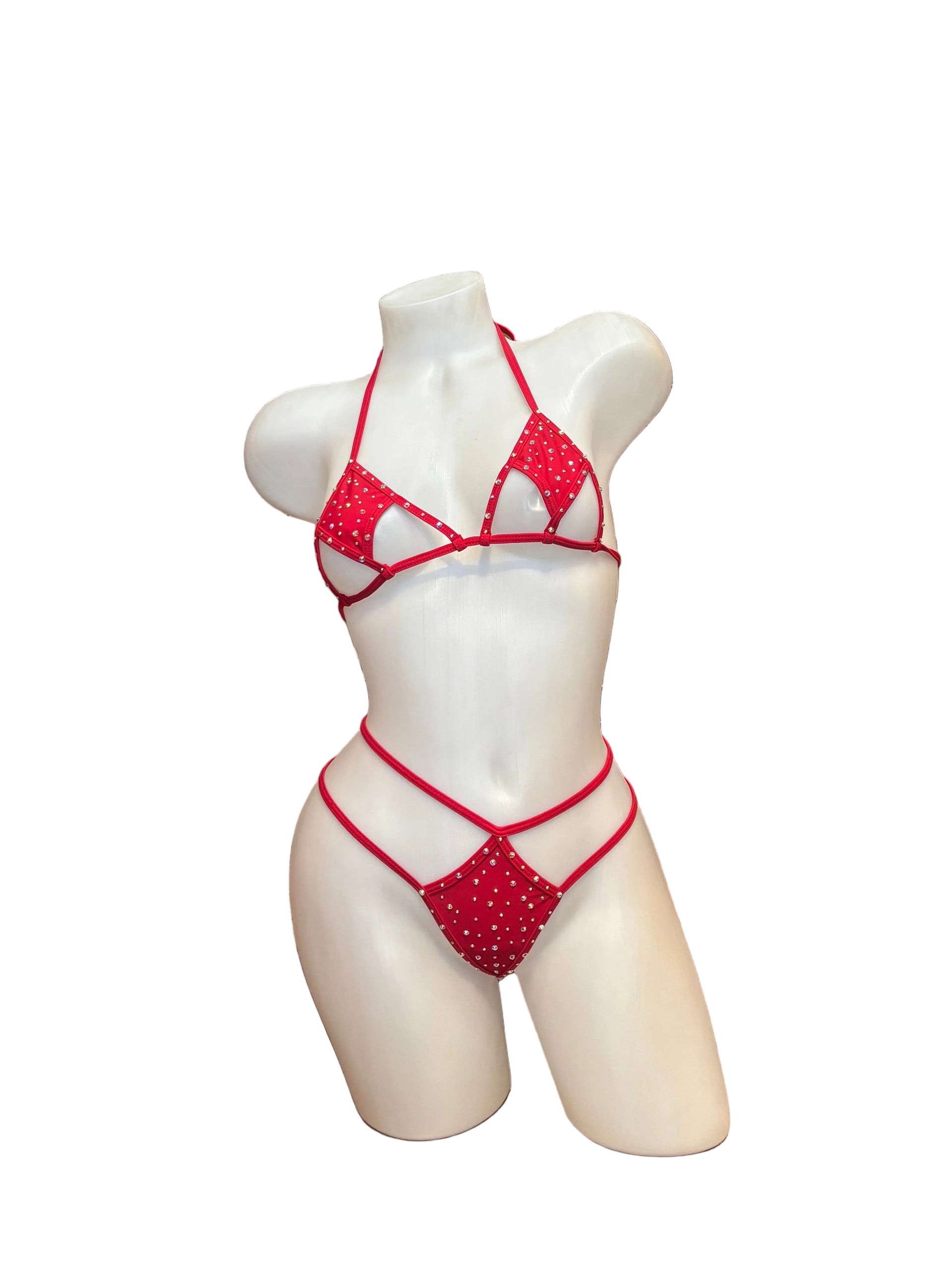 Crystal Diamond Cut Bikini Set Red - Model Express Vancouver