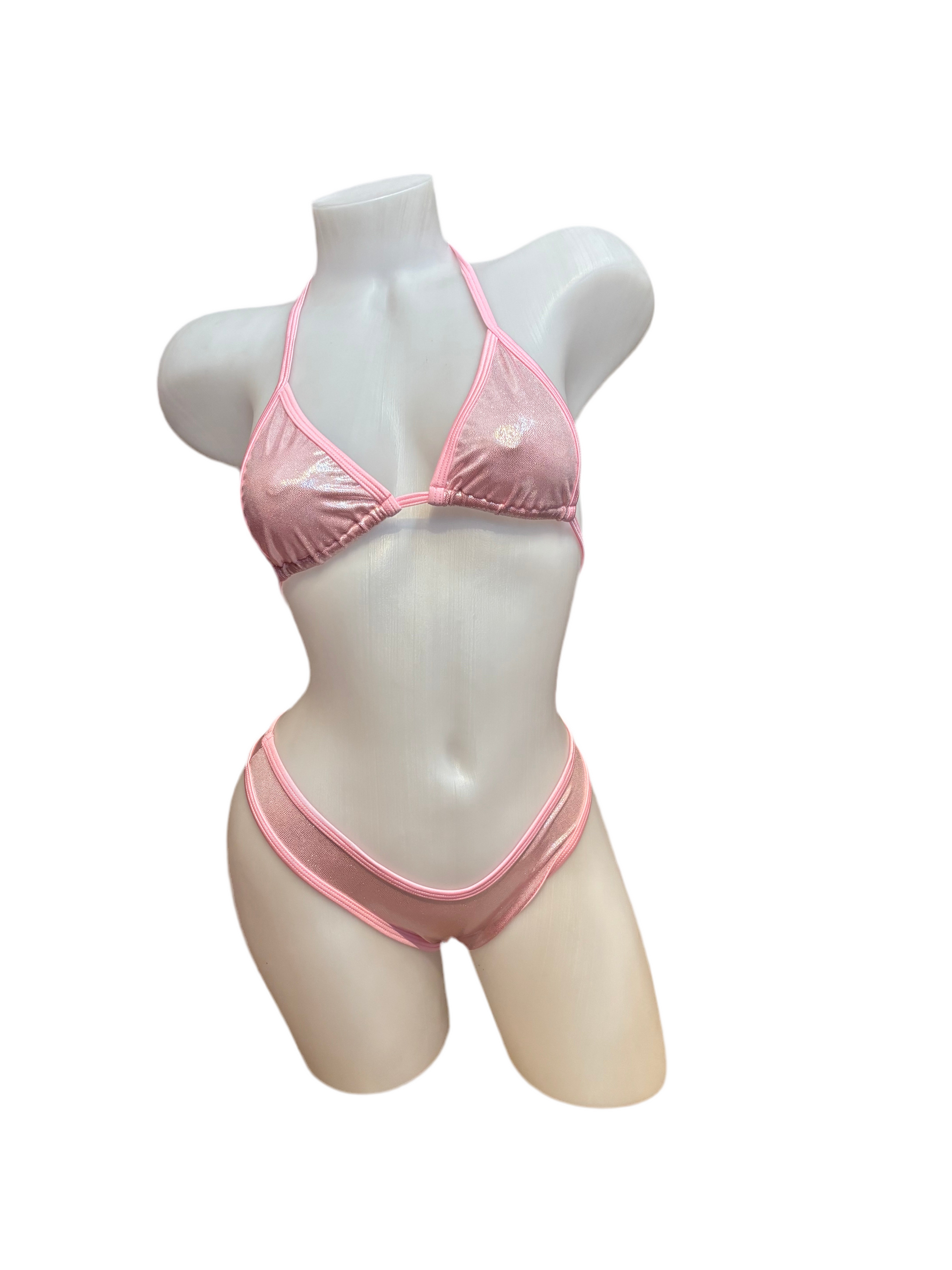 3 Pc Triangle Top and Thong Set Metallic Pink - Model Express Vancouver