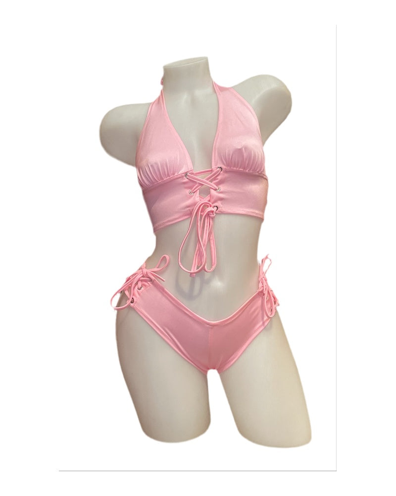 Lace Up Halter Top and Short Set Baby Pink - Model Express Vancouver