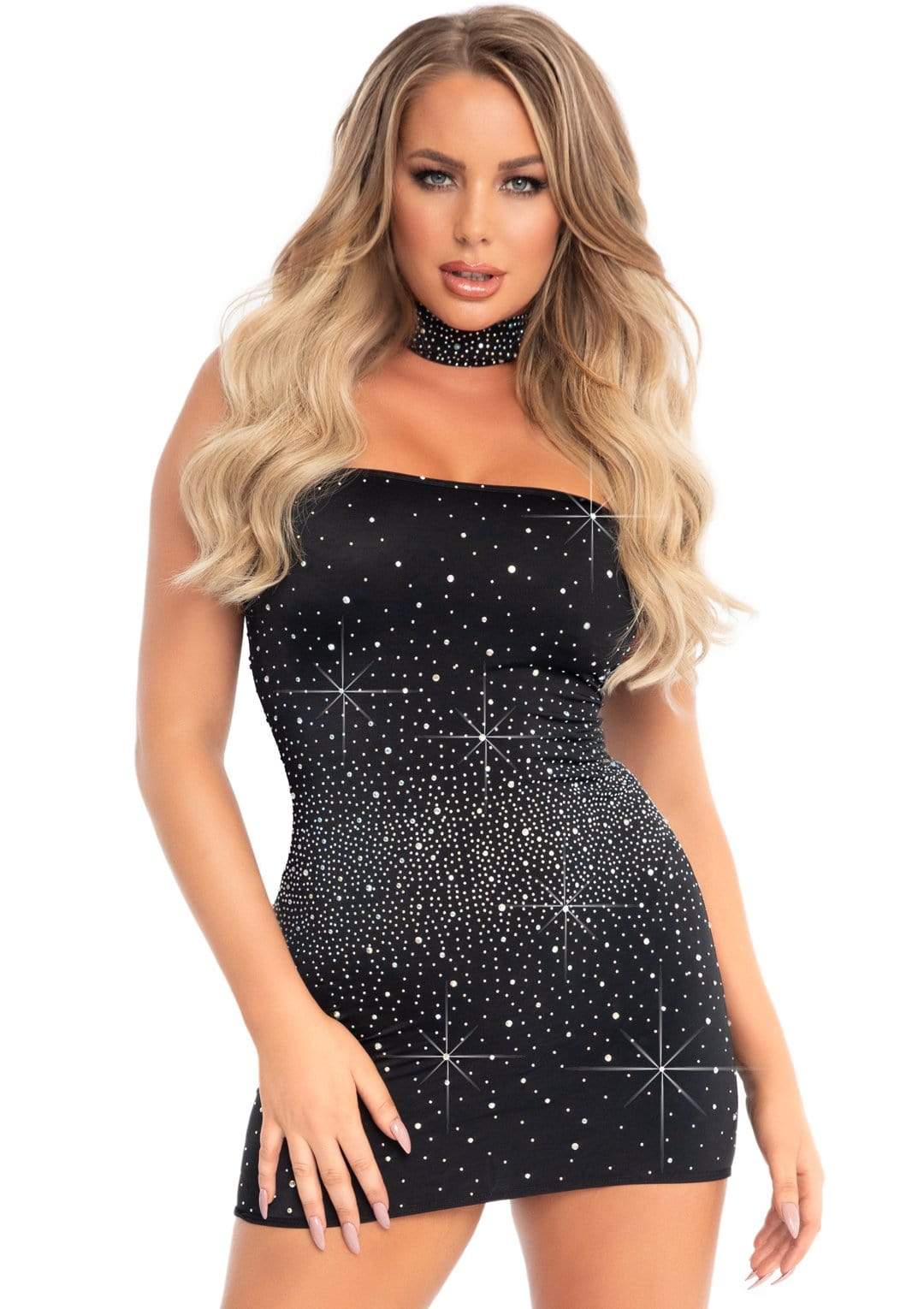 2 Pc Rhinestone Tub Dress and Choker Black - Model Express VancouverLingerie