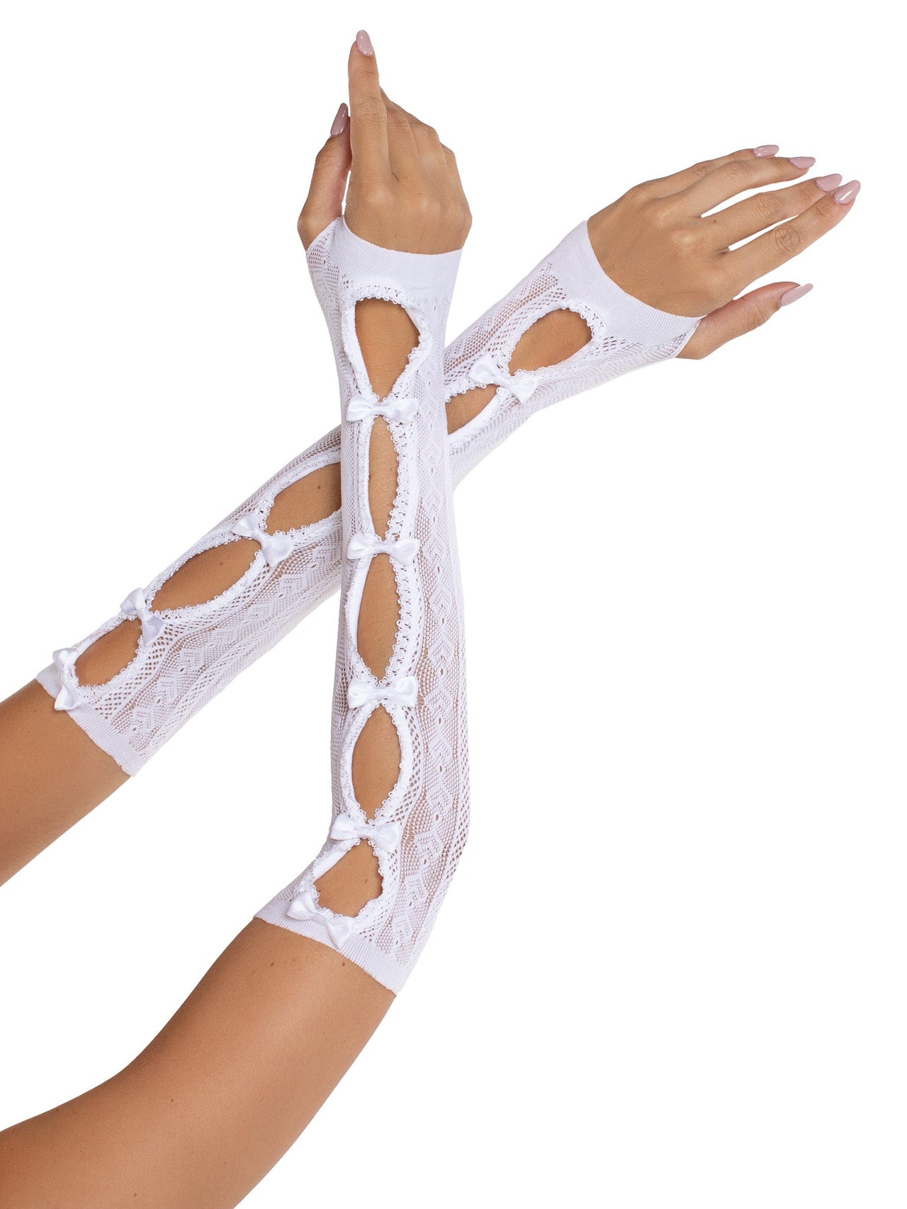 Sweetheart Striped Keyhole Arm Warmers White - Model Express Vancouver