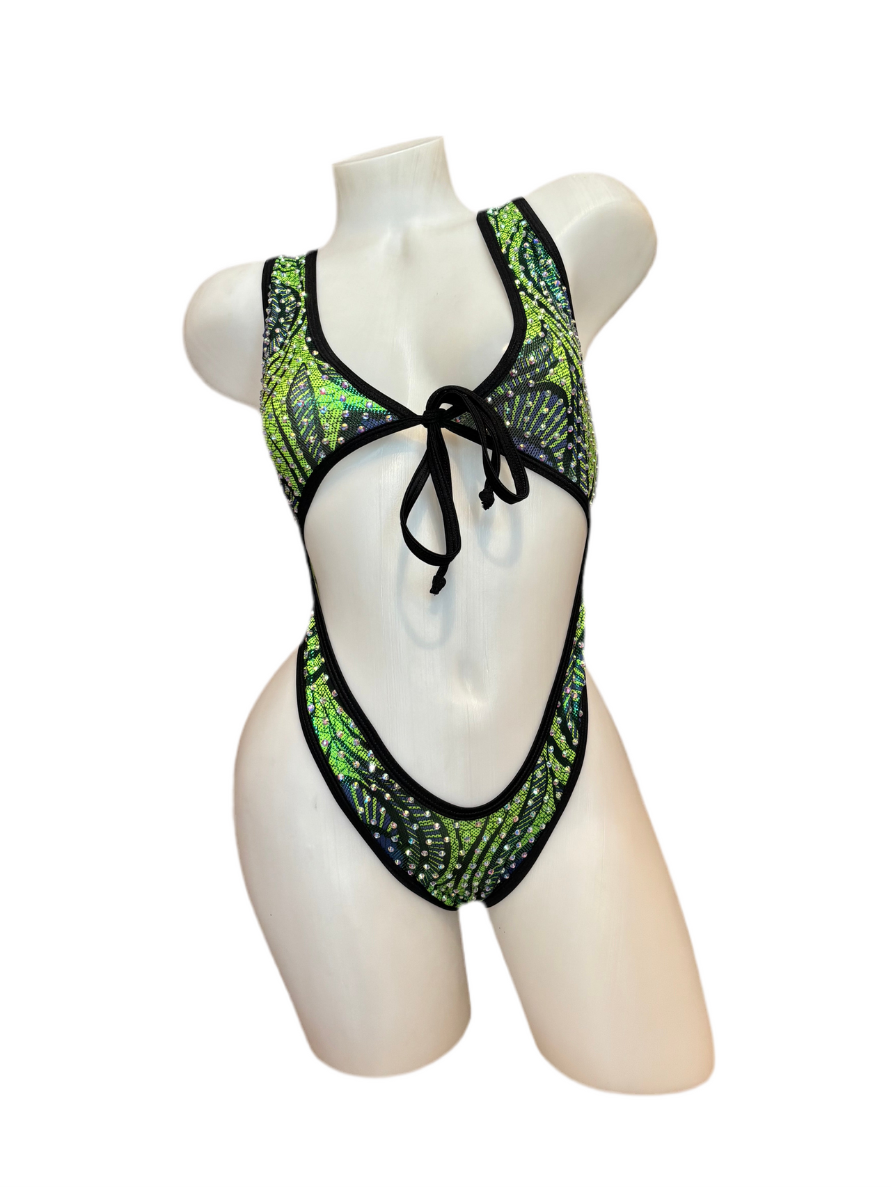 Rhinestone Front Tie One Piece Metallic Monstera - INSTORE - Model Express Vancouver