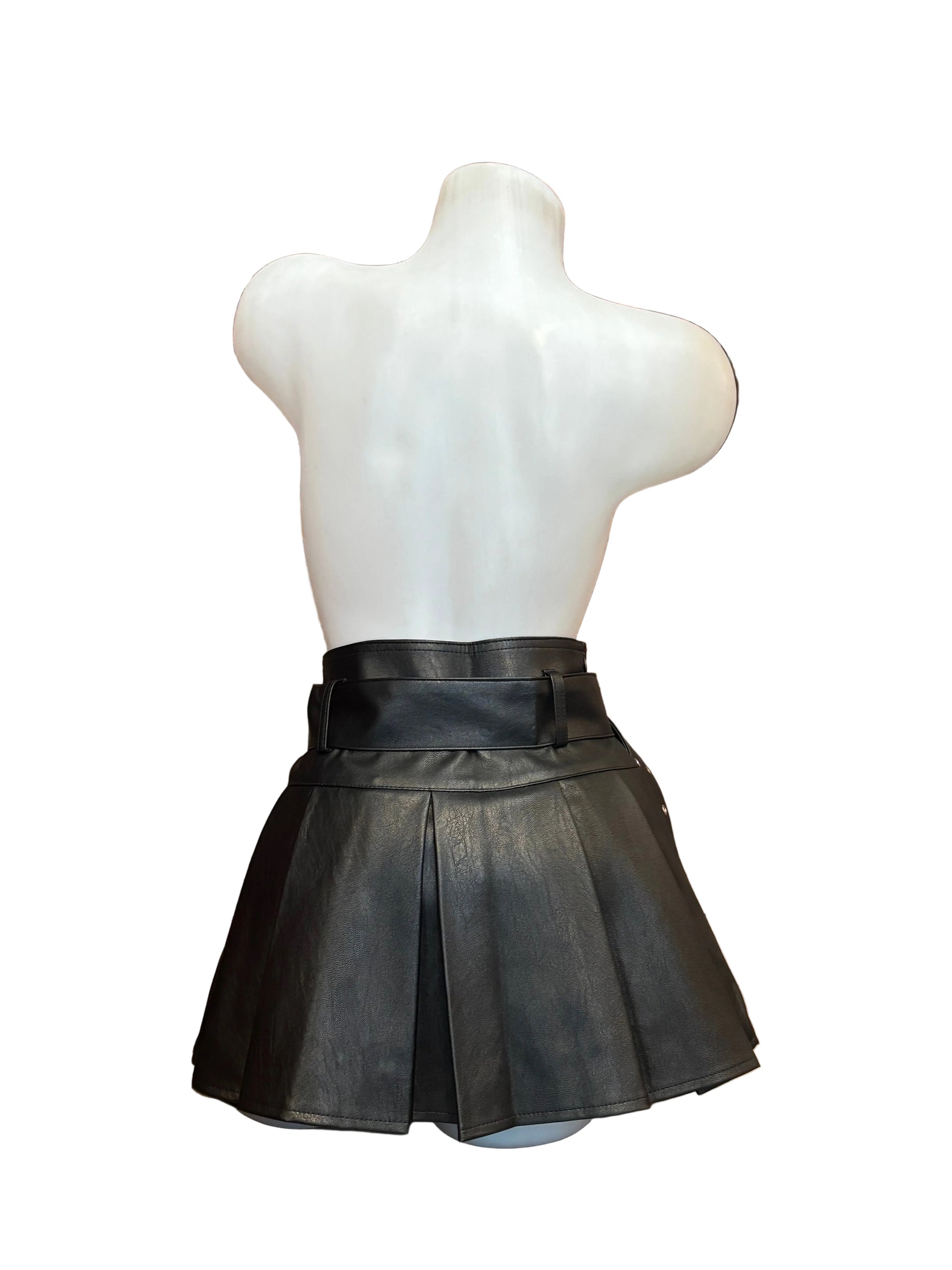 Faux Leather Pleated Skirt with Belt - Model Express Vancouver
