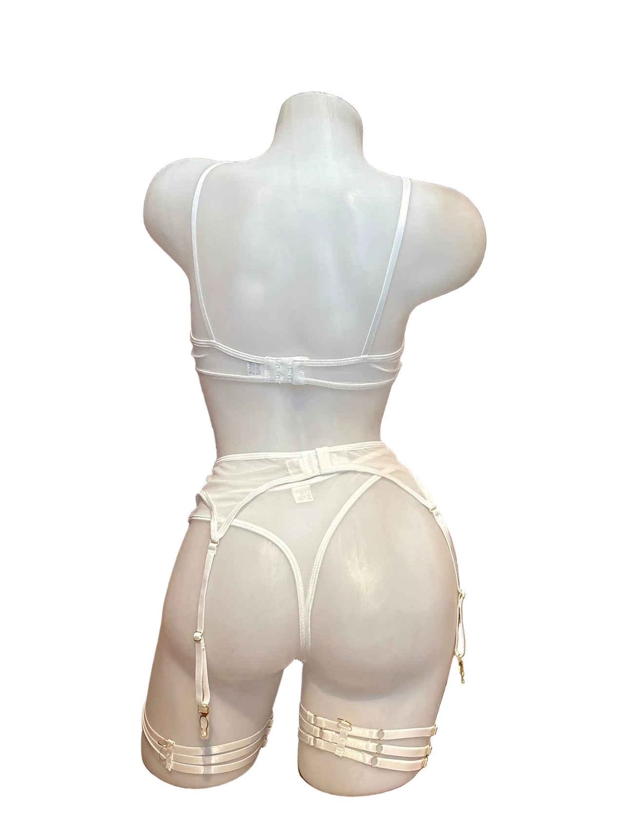 Underwire Bra, Panty and Garter Set White