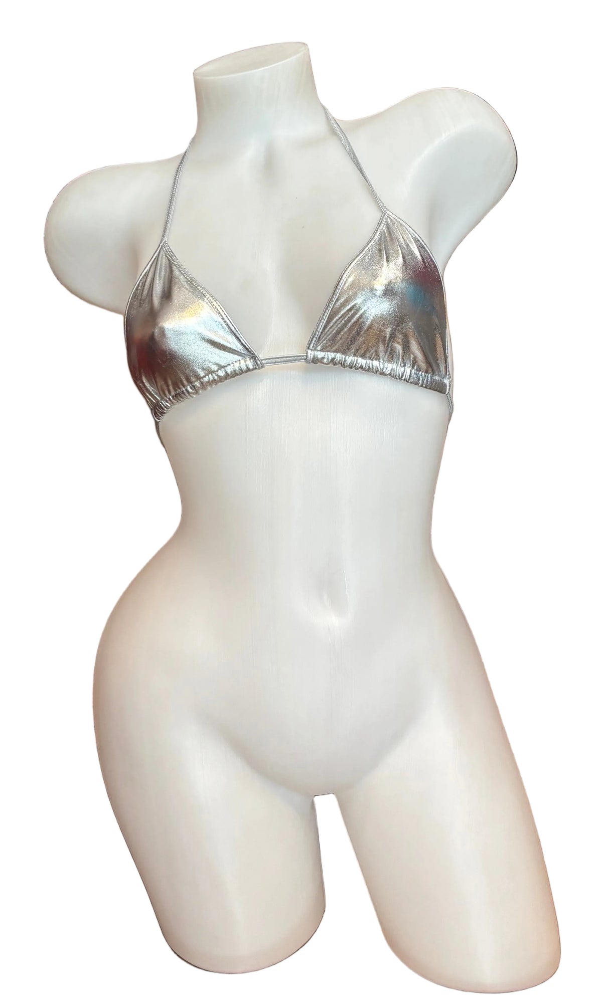 Silver CY lingerie tri top with sleek design, featuring soft fabric and minimalist style, displayed on a plain background.