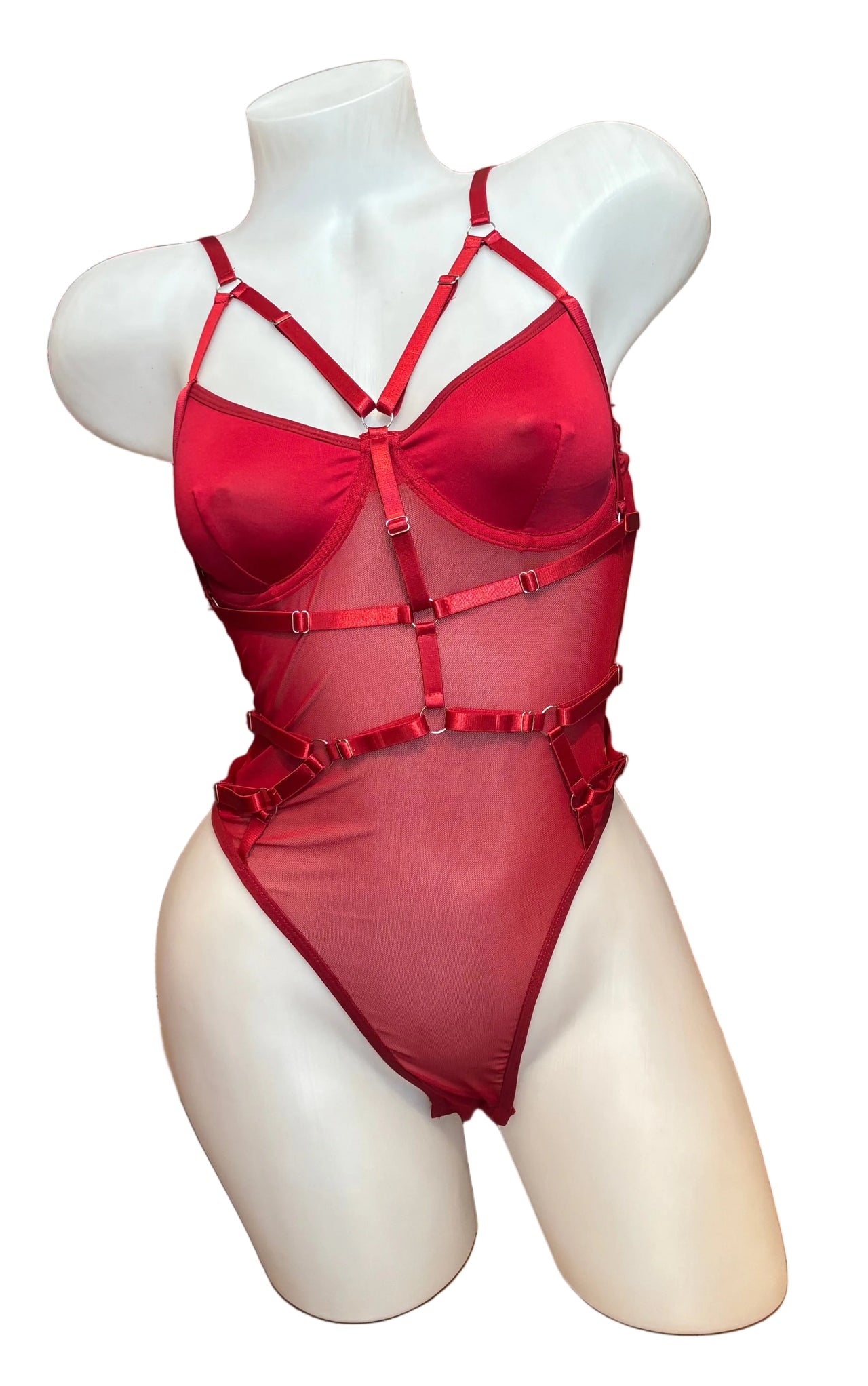Harness Mesh Bodysuit Burgundy