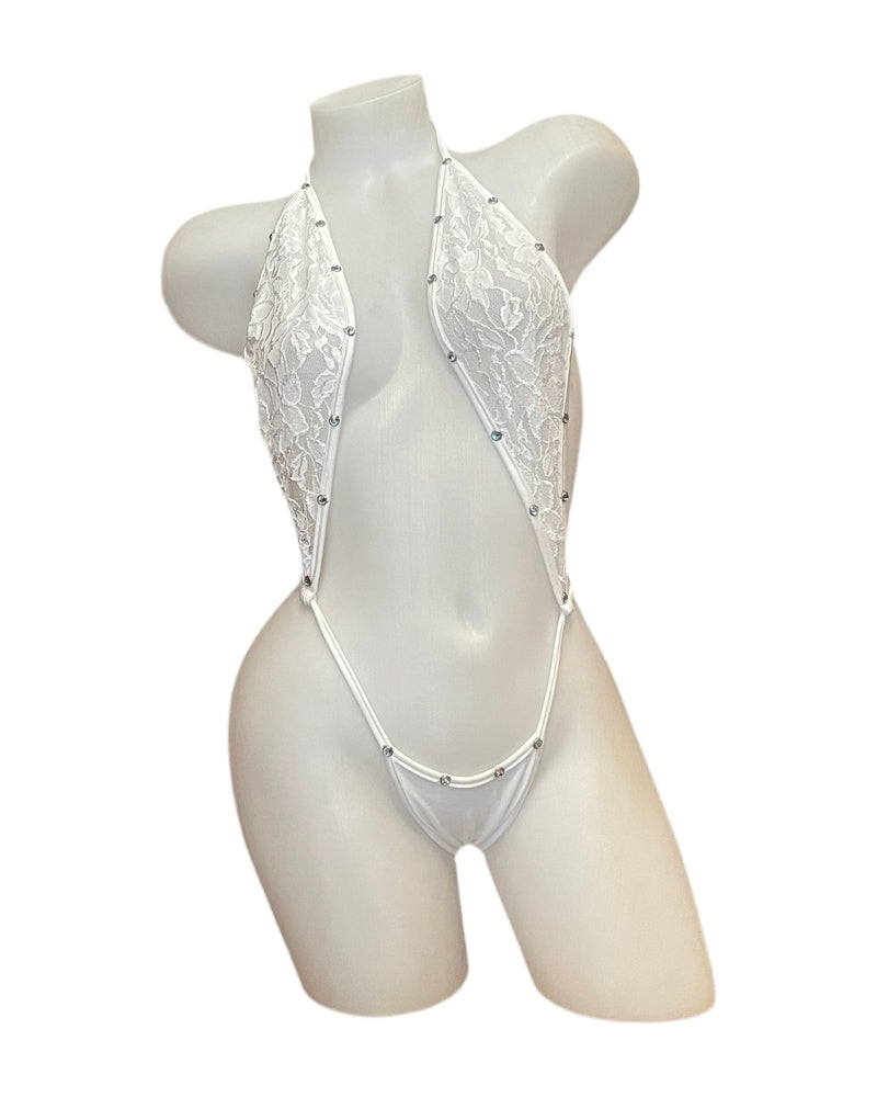 Lace Cross Shoulder Bodysuit White - Model Express Vancouver