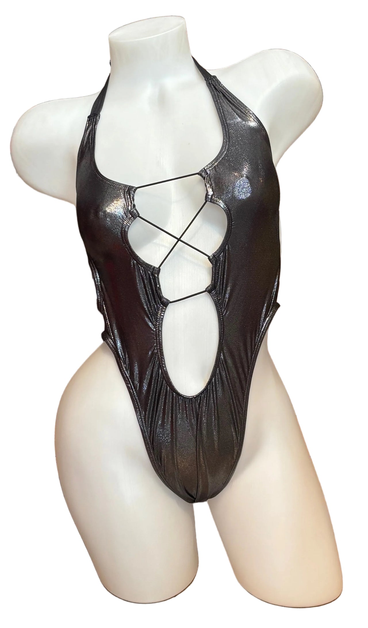 Front Lace Up Bodysuit - Gun Metal