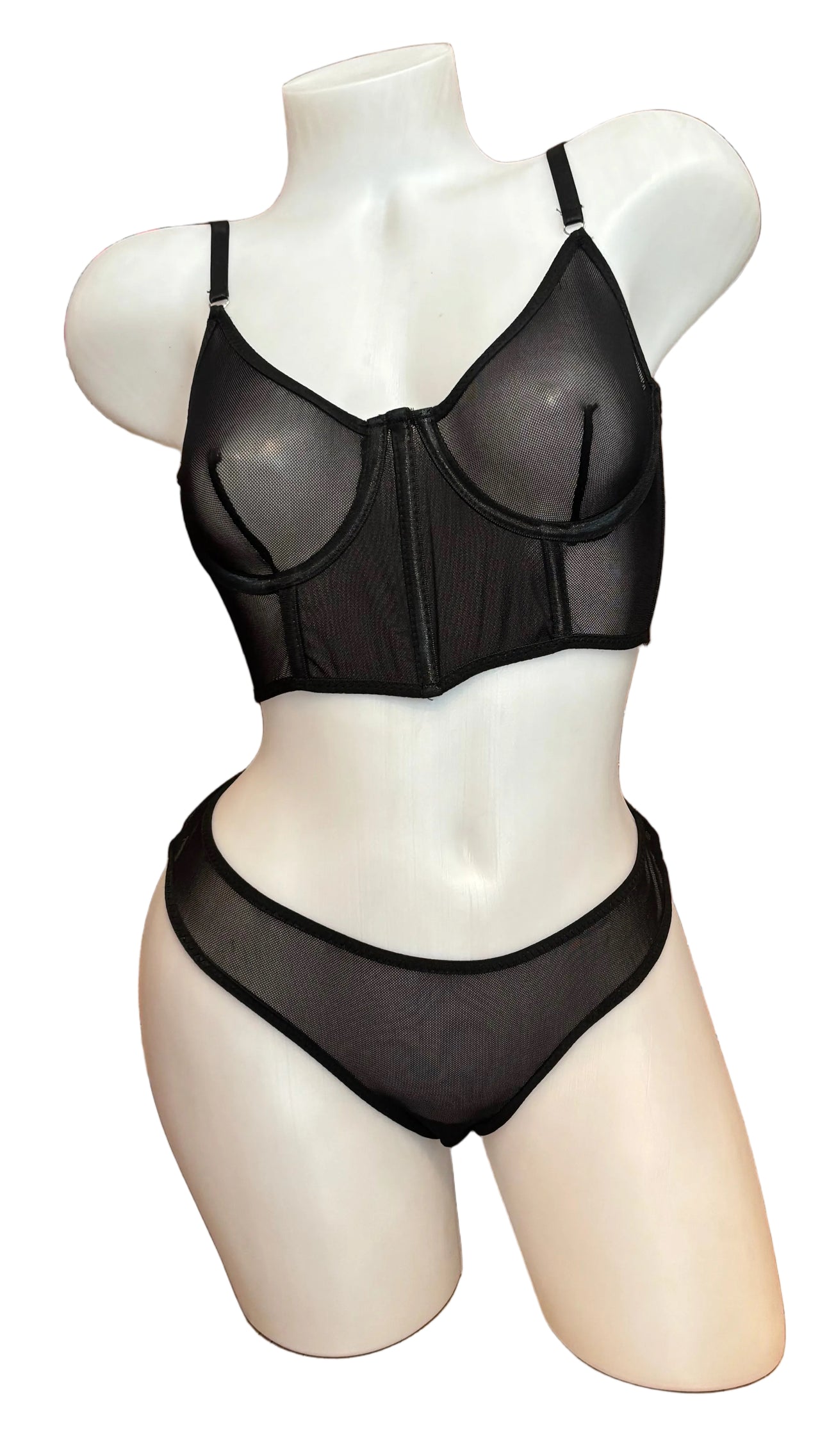 Mesh Underwire Cami and Thong Set Black