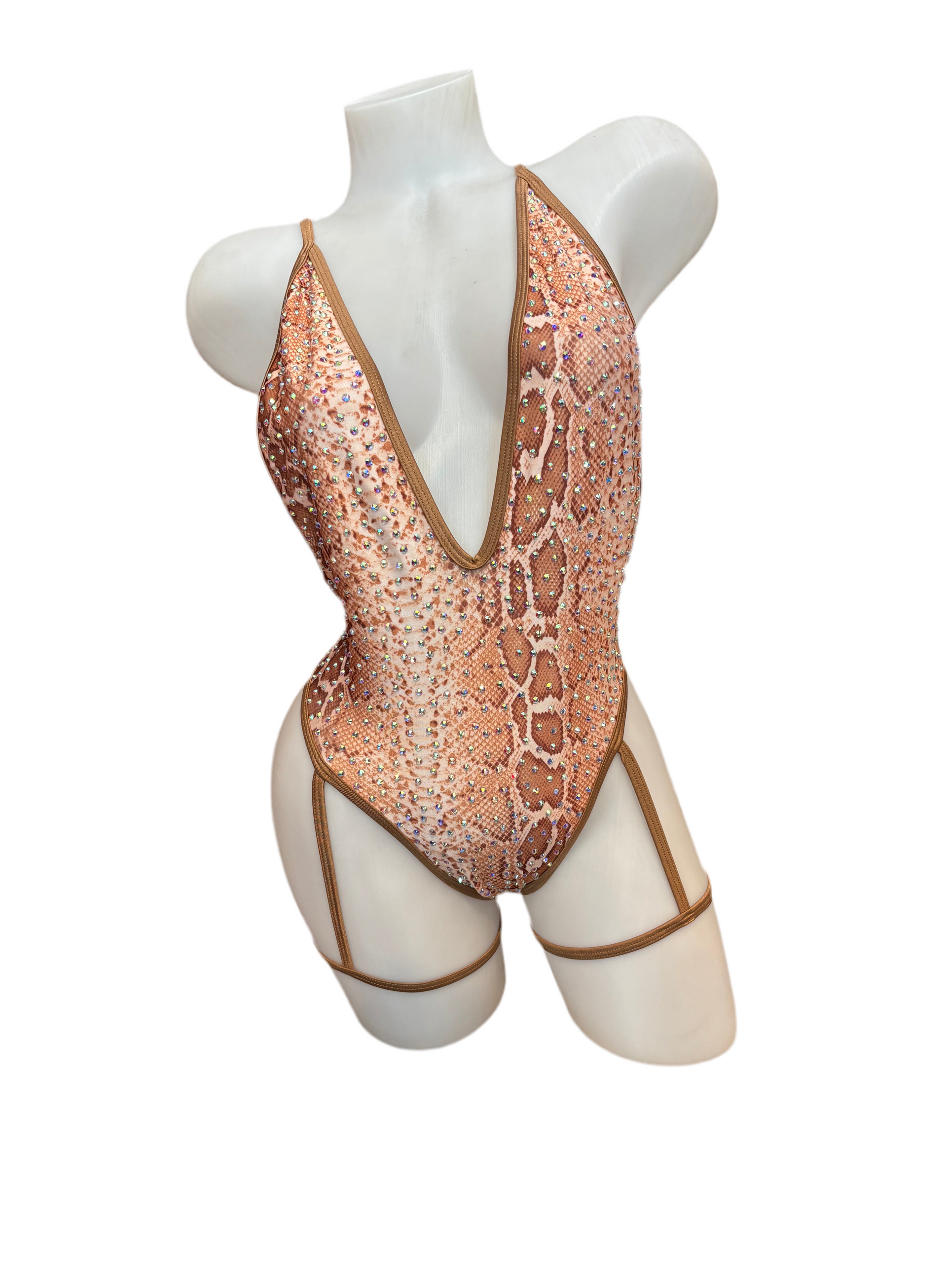 Rhinestone Bodysuit with Garter Nude Snake - Model Express Vancouver