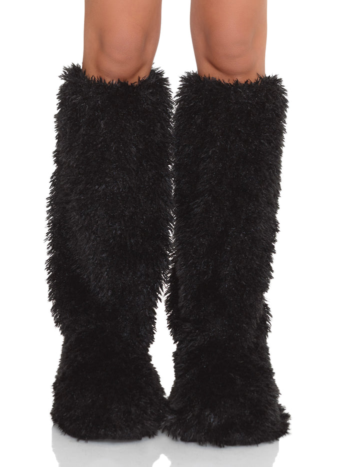 Teddy Furry Boot Covers Black
