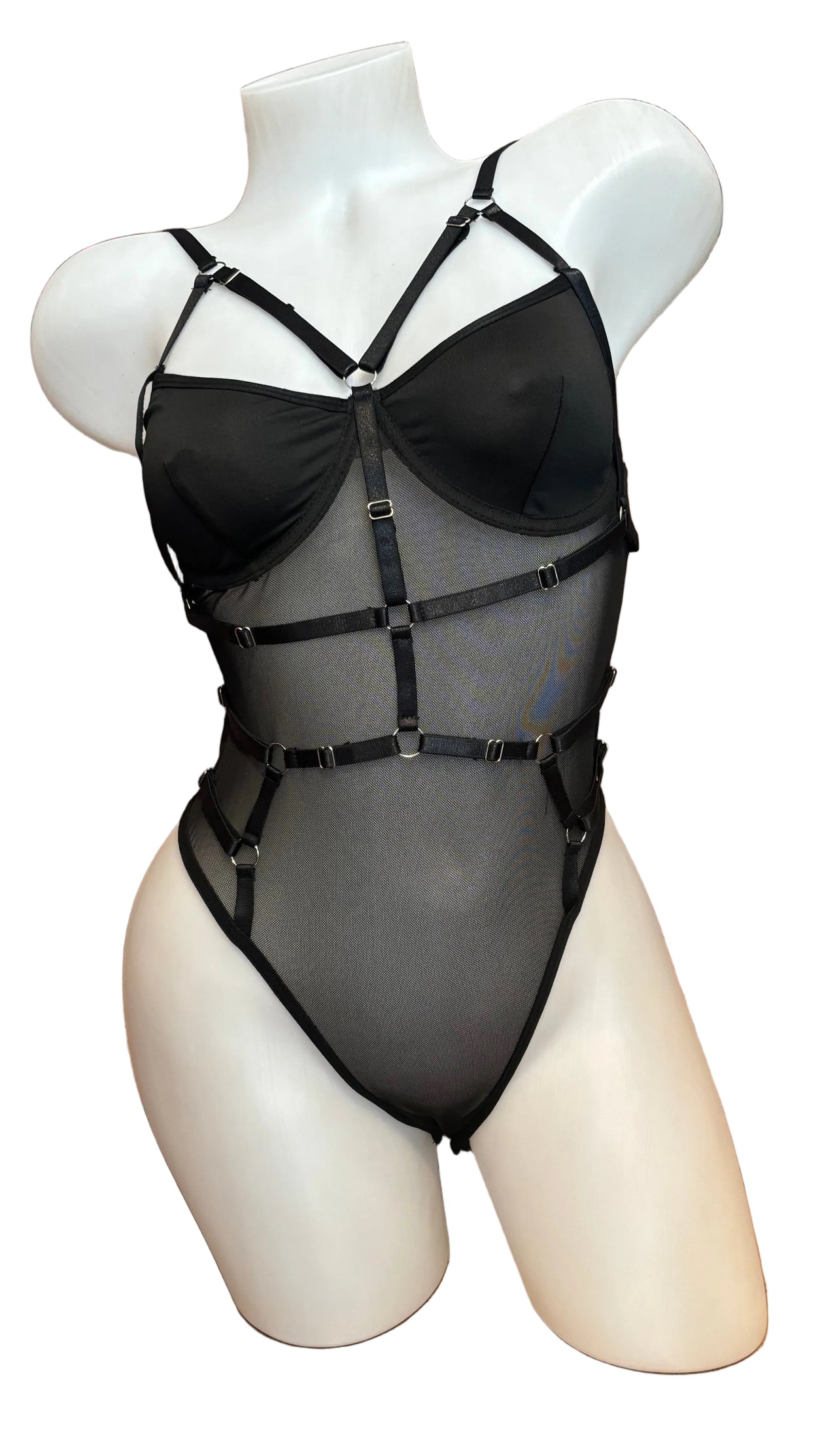 Harness Mesh Bodysuit Black