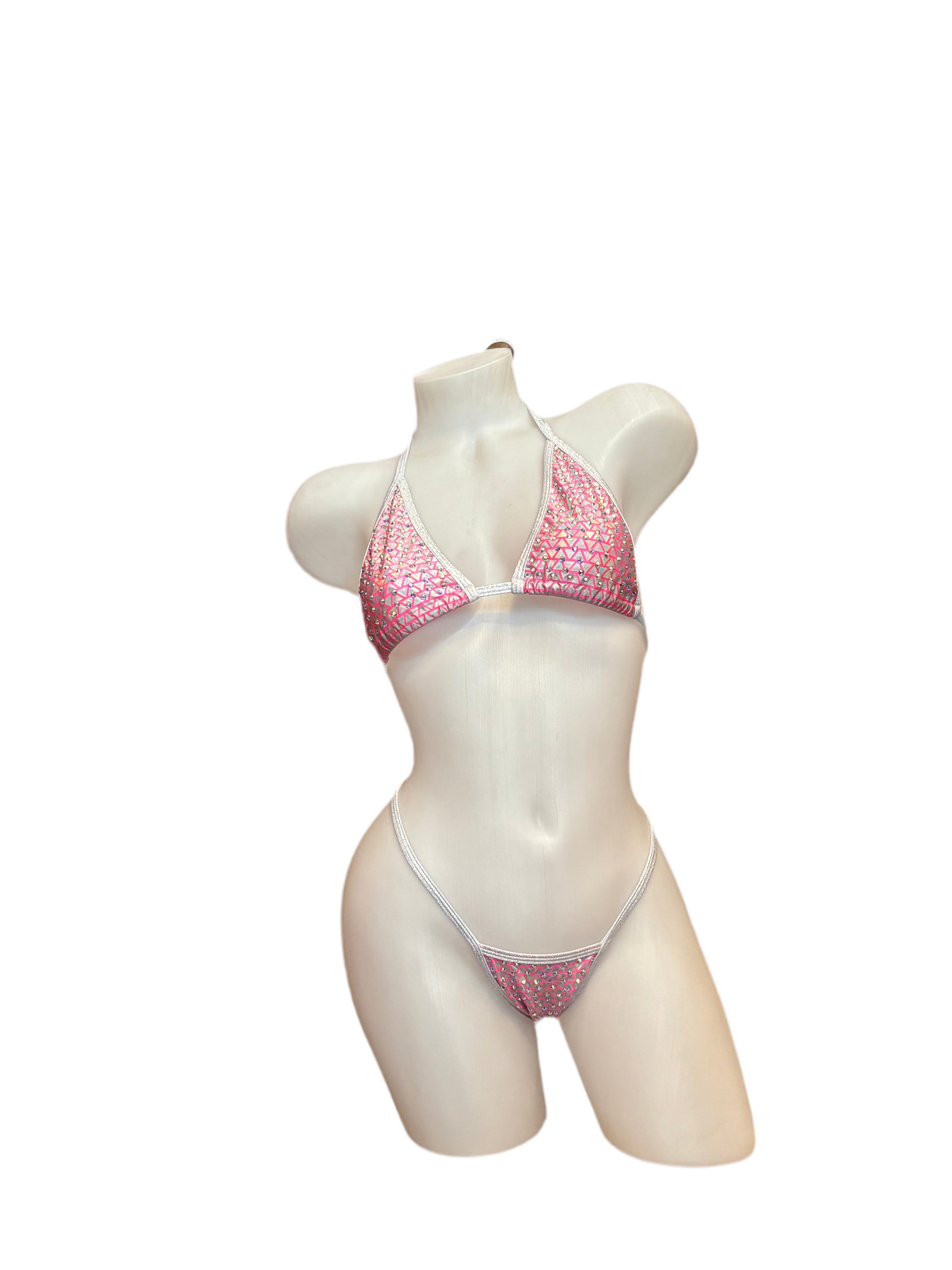 Rhinestone Bikini Geometric Pink/Silver - Model Express Vancouver